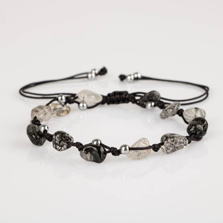 Rutilli Kuvars Natürel Kesim Doğal Taş Makrome Bileklik - 5