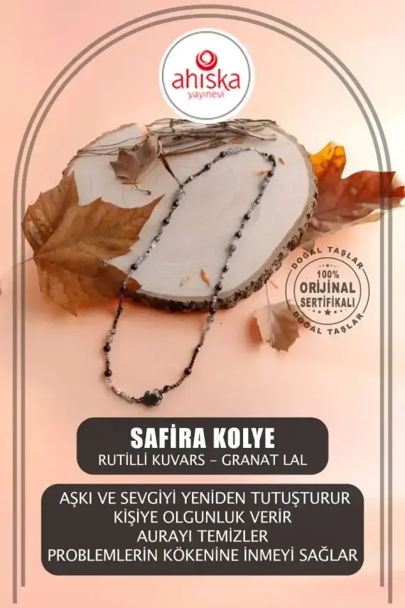 Safira, Rutilli Kuvars Granat Lal Doğal Taş Kolye - 1