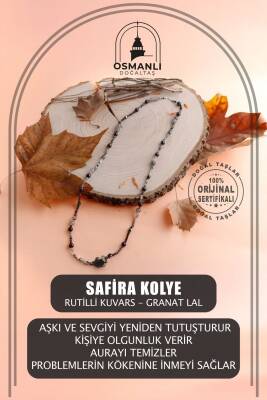 Safira, Rutilli Kuvars Granat Lal Doğal Taş Kolye - Osmanlı Doğaltaş