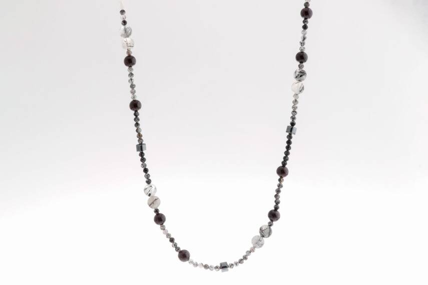 Safira, Rutilli Kuvars Granat Lal Doğal Taş Kolye - 2