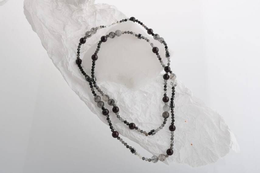 Safira, Rutilli Kuvars Granat Lal Doğal Taş Kolye - 3