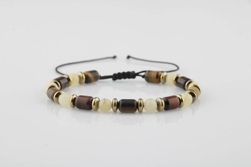 Sahara Kaplan Gözü-Hematit-Kalsit Doğal Taş Erkek Bileklik - 1