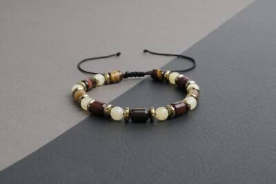 Sahara Kaplan Gözü-Hematit-Kalsit Doğal Taş Erkek Bileklik - 5