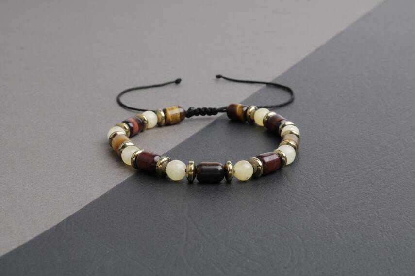 Sahara Kaplan Gözü-Hematit-Kalsit Doğal Taş Erkek Bileklik - 5