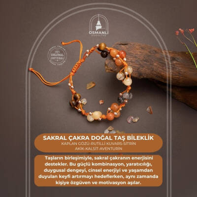 Sakral Çakra Doğal Taş Bileklik - Kaplan Gözü-Rutilli Kuvars-Sitrin-Akik-Kalsit-Aventurin - 2