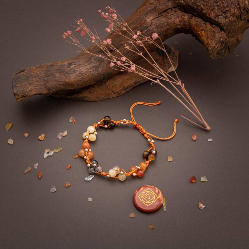 Sakral Çakra Doğal Taş Bileklik - Kaplan Gözü-Rutilli Kuvars-Sitrin-Akik-Kalsit-Aventurin - 3