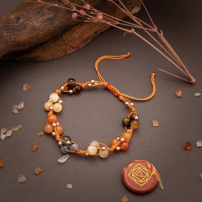 Sakral Çakra Doğal Taş Bileklik - Kaplan Gözü-Rutilli Kuvars-Sitrin-Akik-Kalsit-Aventurin - 4