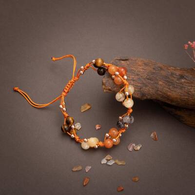 Sakral Çakra Doğal Taş Bileklik - Kaplan Gözü-Rutilli Kuvars-Sitrin-Akik-Kalsit-Aventurin - 5