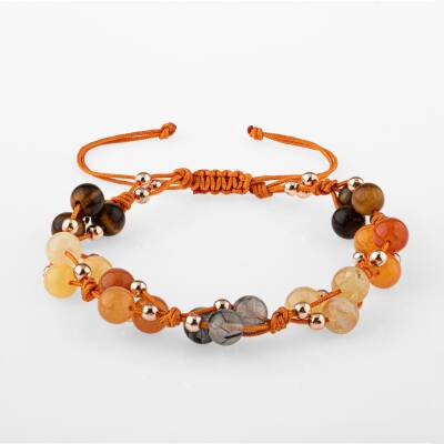Sakral Çakra Doğal Taş Bileklik - Kaplan Gözü-Rutilli Kuvars-Sitrin-Akik-Kalsit-Aventurin - 6