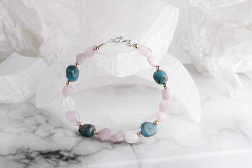 Sarel, Apatit-Pembe Gül Kuvars Doğaltaş Bileklik - 4