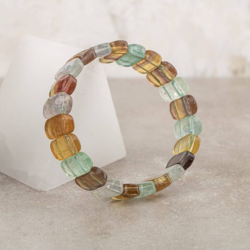 Sarı Florit Doğal Taş Geniş Kesim Bileklik - 2