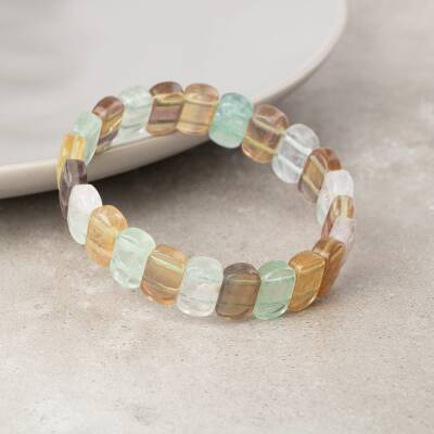 Sarı Florit Doğal Taş Geniş Kesim Bileklik - 3