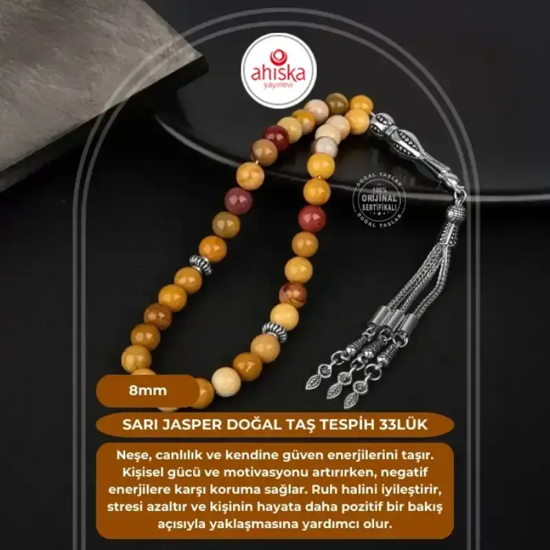 Sarı Jasper Doğal Taş Tesbih 33lük - 8mm - 1