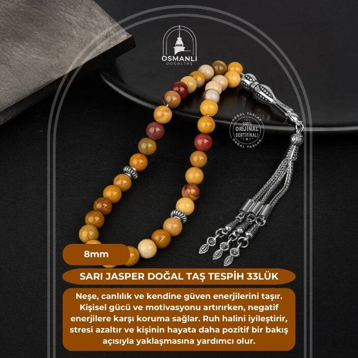 Sarı Jasper Doğal Taş Tesbih 33lük - 8mm - 2