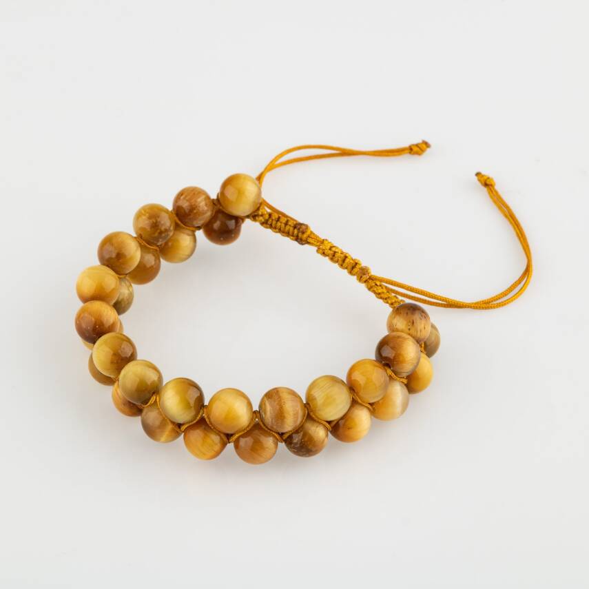 Sarı Kaplan Gözü 8mm Çift Sıra Makrome Doğal Taş Bileklik - 2