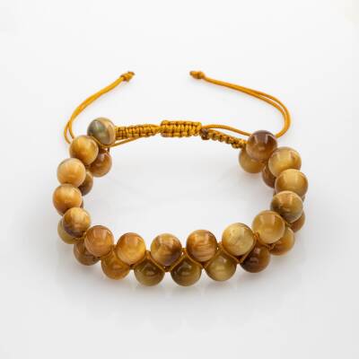 Sarı Kaplan Gözü 8mm Çift Sıra Makrome Doğal Taş Bileklik - 3