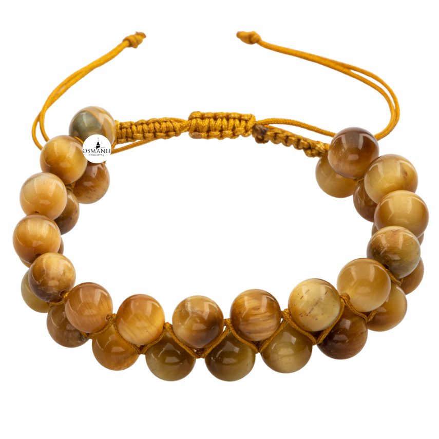 Sarı Kaplan Gözü 8mm Çift Sıra Makrome Doğal Taş Bileklik - 4