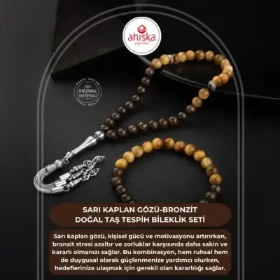 Sarı Kaplan Gözü-Bronzit Doğal Taş Tesbih Bileklik Seti - Doğal Taş (1)