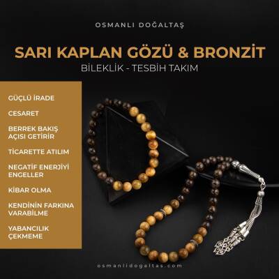 Sarı Kaplan Gözü-Bronzit Doğal Taş Tesbih Bileklik Seti - Osmanlı Doğaltaş
