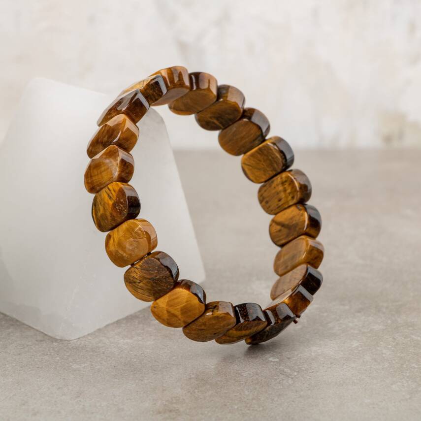 Sarı Kaplan Gözü Doğal Taş Geniş Kesim Bileklik - 2