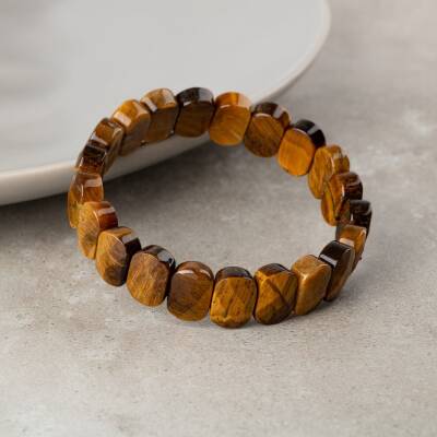 Sarı Kaplan Gözü Doğal Taş Geniş Kesim Bileklik - 3