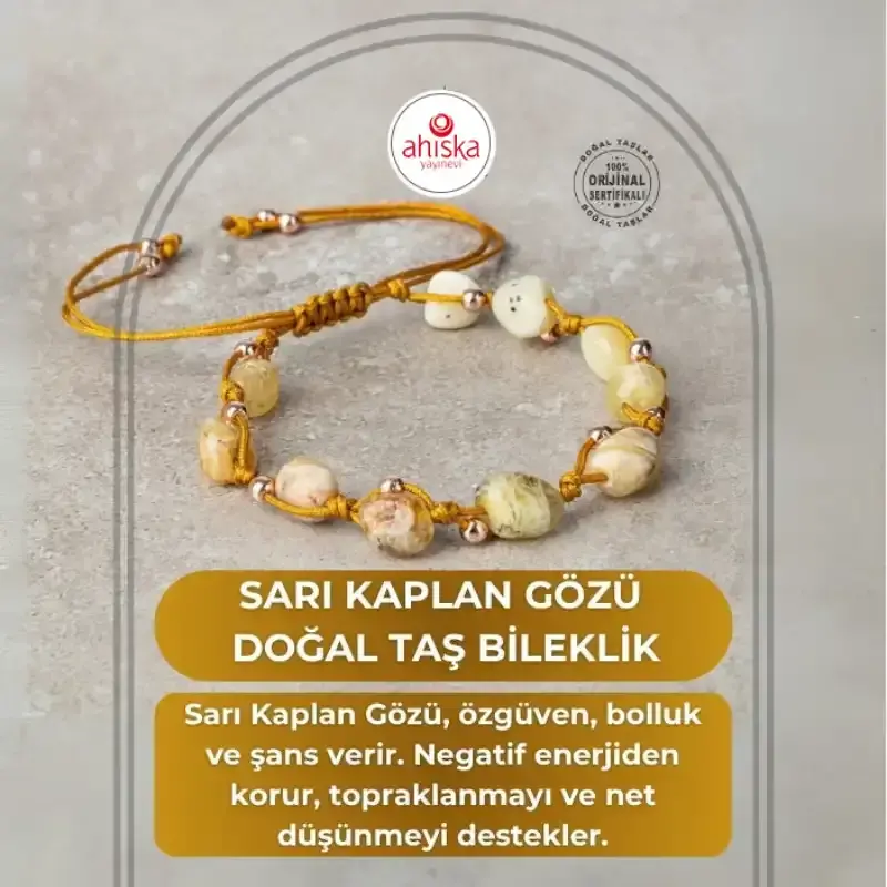 Sarı Kaplan Gözü Natürel Kesim Doğal Taş Makrome Bileklik - 1
