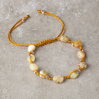 Sarı Kaplan Gözü Natürel Kesim Doğal Taş Makrome Bileklik - Osmanlı Doğaltaş