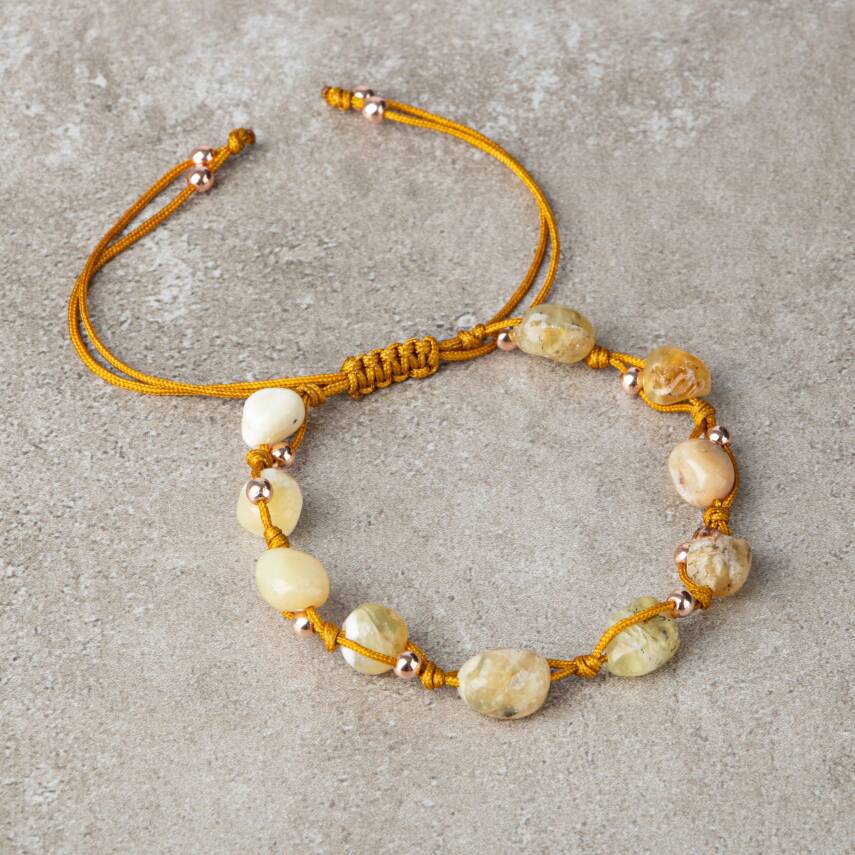 Sarı Kaplan Gözü Natürel Kesim Doğal Taş Makrome Bileklik - 1