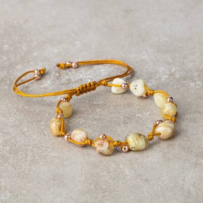 Sarı Kaplan Gözü Natürel Kesim Doğal Taş Makrome Bileklik - 2