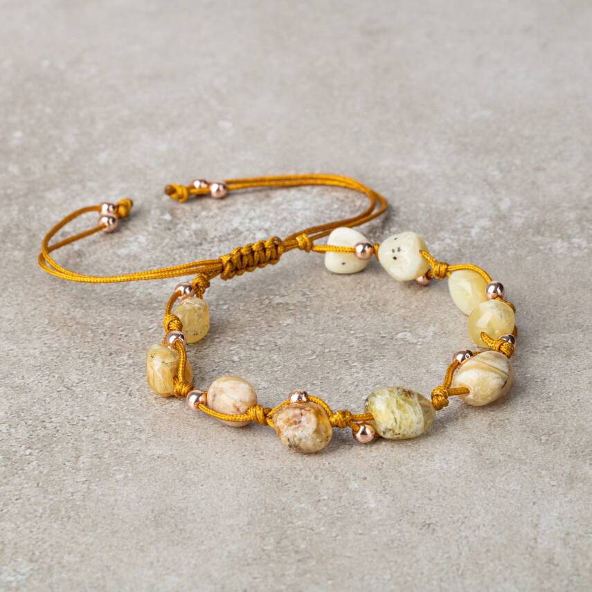 Sarı Kaplan Gözü Natürel Kesim Doğal Taş Makrome Bileklik - 2