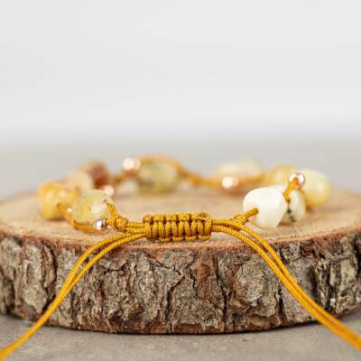 Sarı Kaplan Gözü Natürel Kesim Doğal Taş Makrome Bileklik - 4