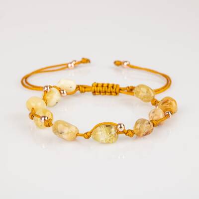 Sarı Kaplan Gözü Natürel Kesim Doğal Taş Makrome Bileklik - 5