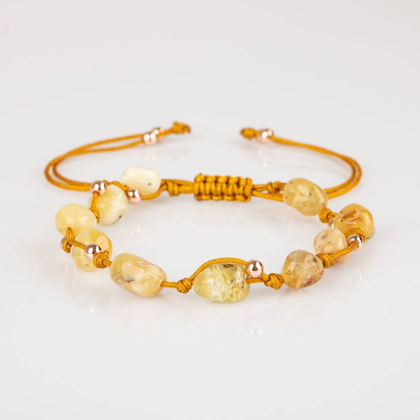 Sarı Kaplan Gözü Natürel Kesim Doğal Taş Makrome Bileklik - 5