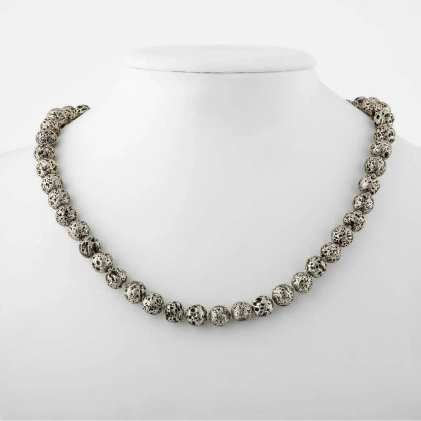 Sarı Lav Taşı 8 mm Düğümlü Doğal Taş Kolye - 1