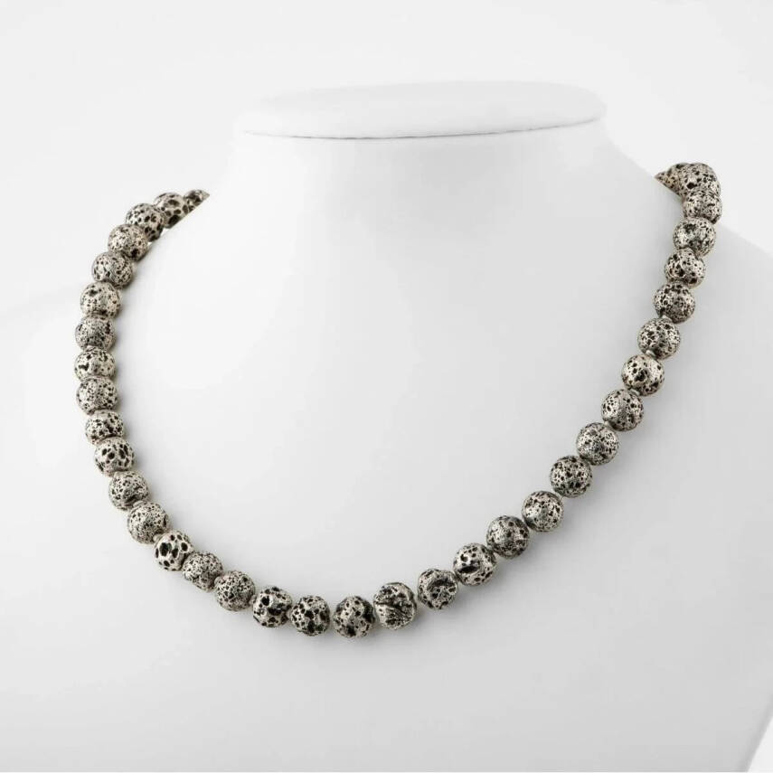 Sarı Lav Taşı 8 mm Düğümlü Doğal Taş Kolye - 3