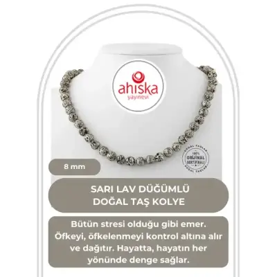 Sarı Lav Taşı 8 mm Düğümlü Doğal Taş Kolye - 1