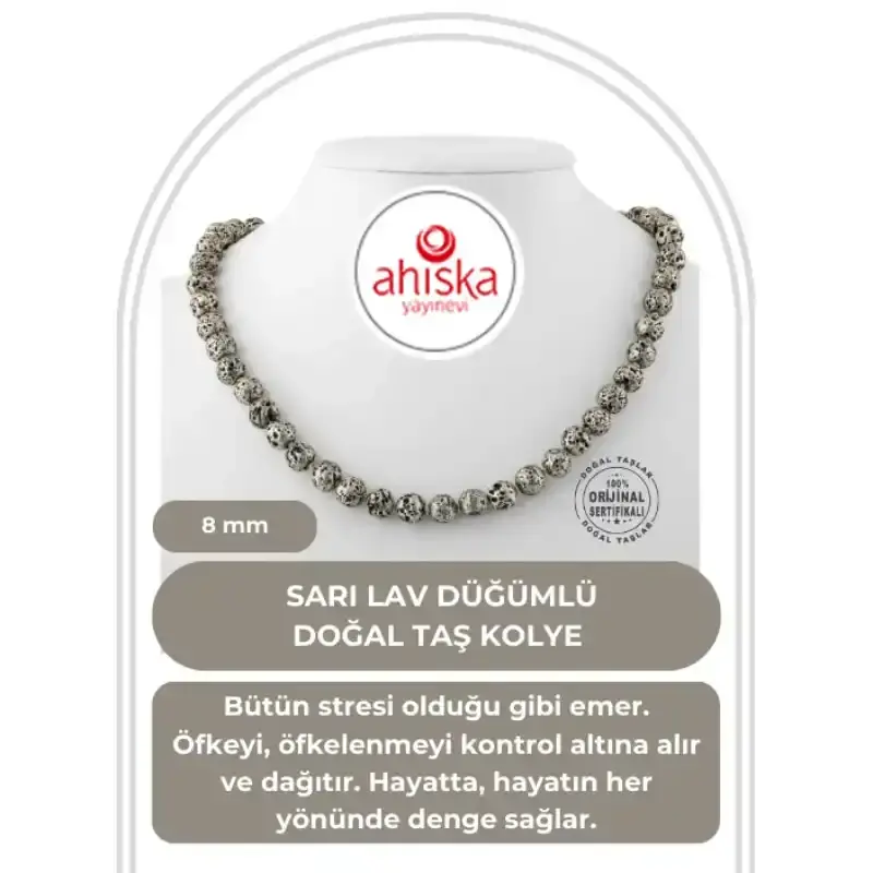 Sarı Lav Taşı 8 mm Düğümlü Doğal Taş Kolye - 1