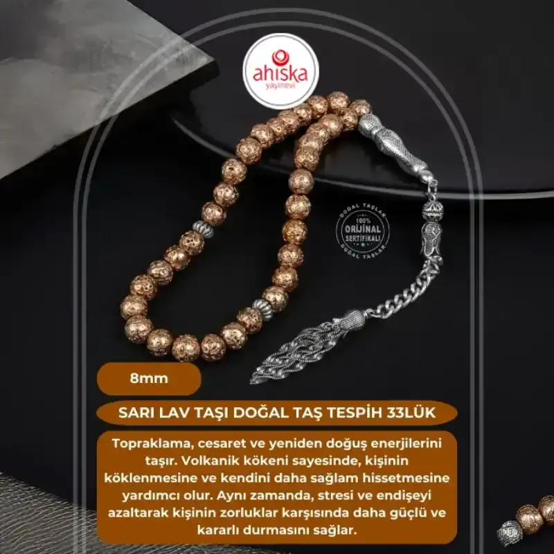Sarı Lav Taşı Doğal Taş Tesbih 33lük - 8mm - 1