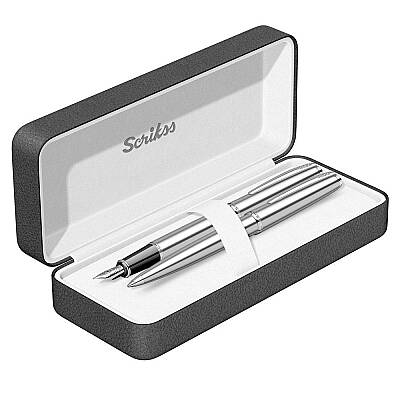 Scrikss Metropolis 78M Dolma Kalem + Tükenmez Kalem Takım Paslanmaz Çelik M Uç - Scrikss