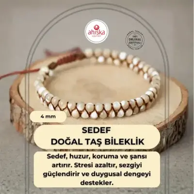 Sedef 4mm Çift Sıra Doğal Taş Bileklik - 1