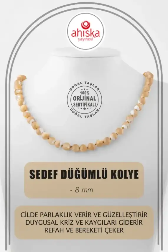 Sedef 8 mm Düğümlü Doğal Taş Kolye - 1