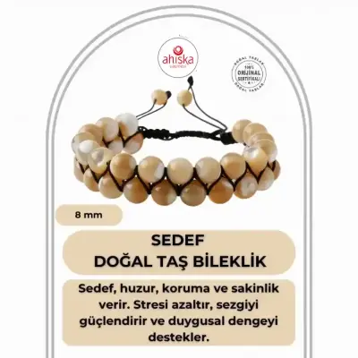 Sedef 8mm Çift Sıra Makrome Doğal Taş Bileklik - Doğal Taş (1)