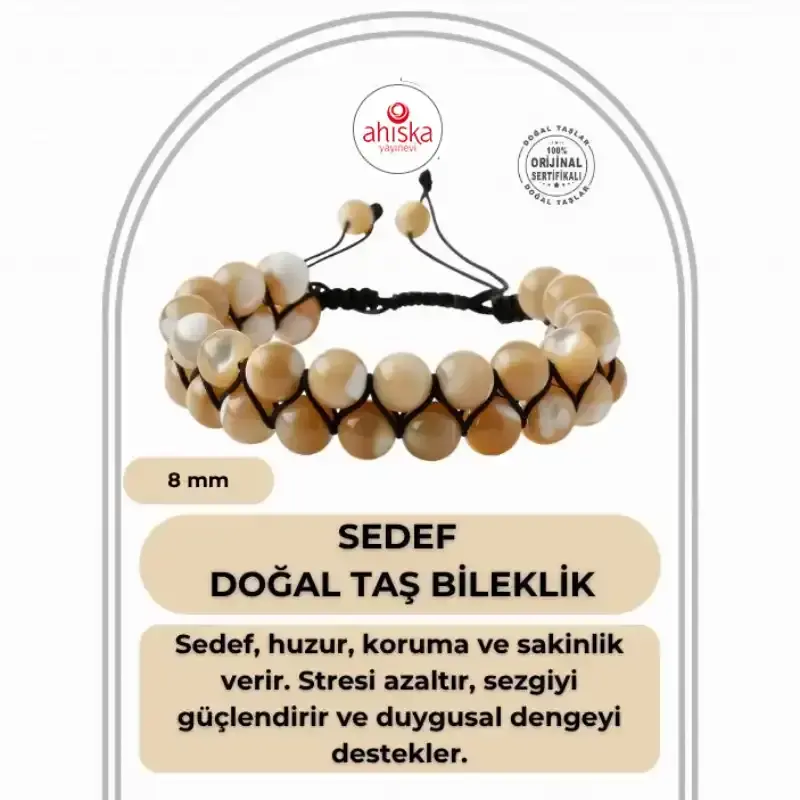 Sedef 8mm Çift Sıra Makrome Doğal Taş Bileklik - 2