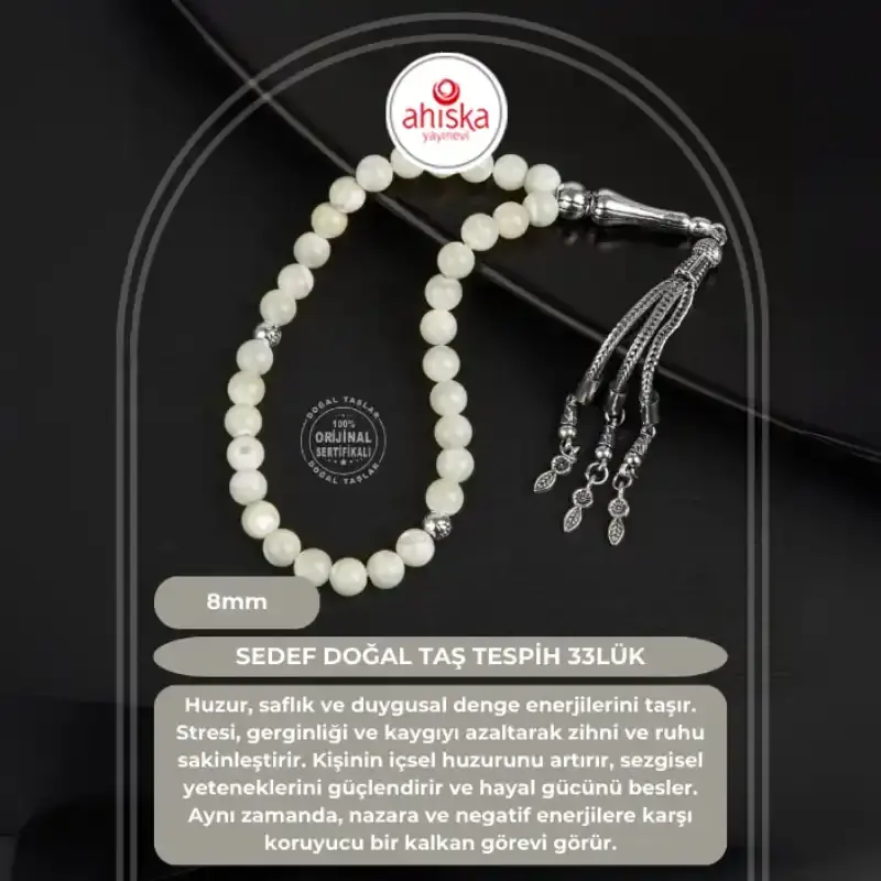 Sedef Doğal Taş Tesbih 33lük - 8mm - 1