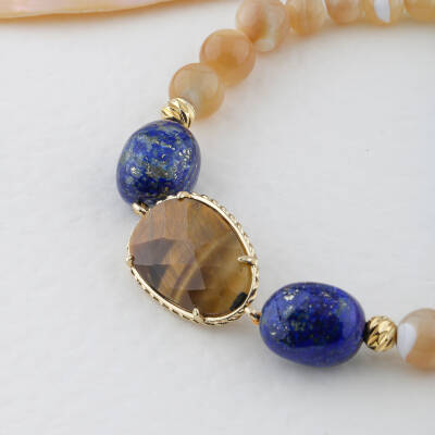 Sedef-Lapis Lazuli-Kaplan Gözü Doğal Taş Bileklik - 4