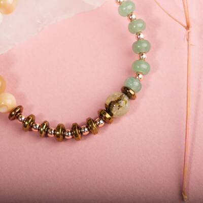 Sedef-Yeşil Aventurin-Karnelyan Akik-Yeşil Aventurin-Prehnit Doğal Taş Bileklik - 5