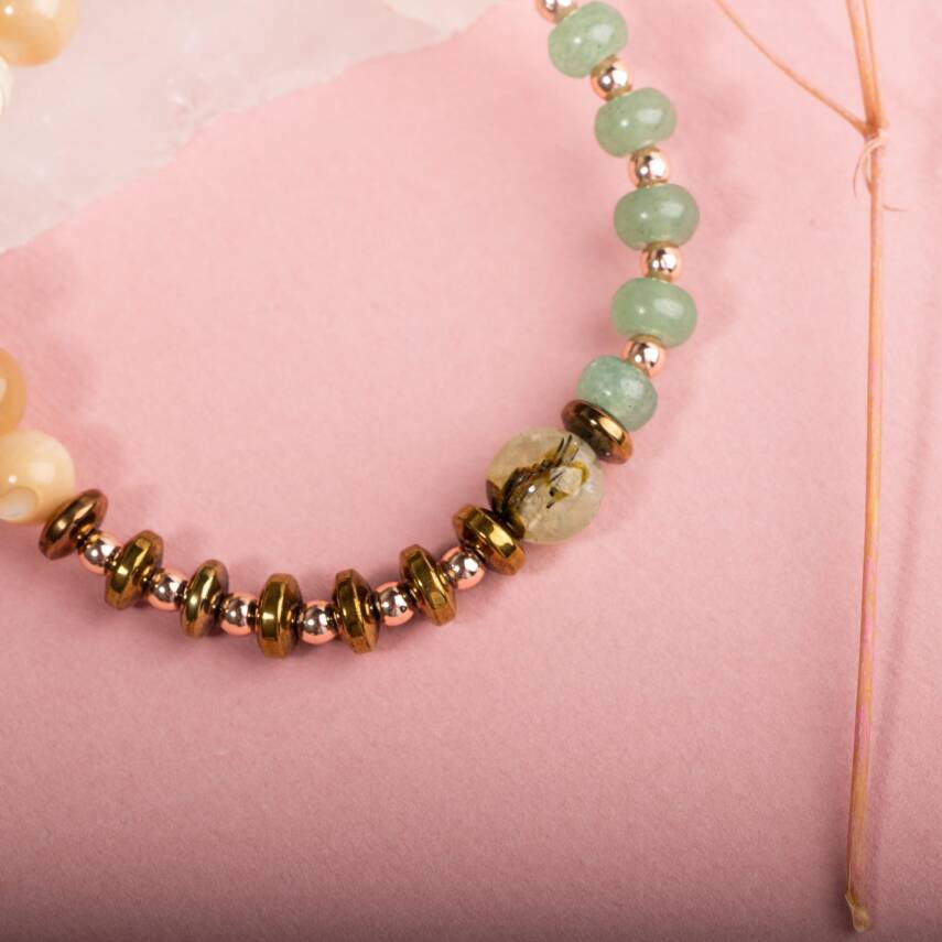 Sedef-Yeşil Aventurin-Karnelyan Akik-Yeşil Aventurin-Prehnit Doğal Taş Bileklik - 5