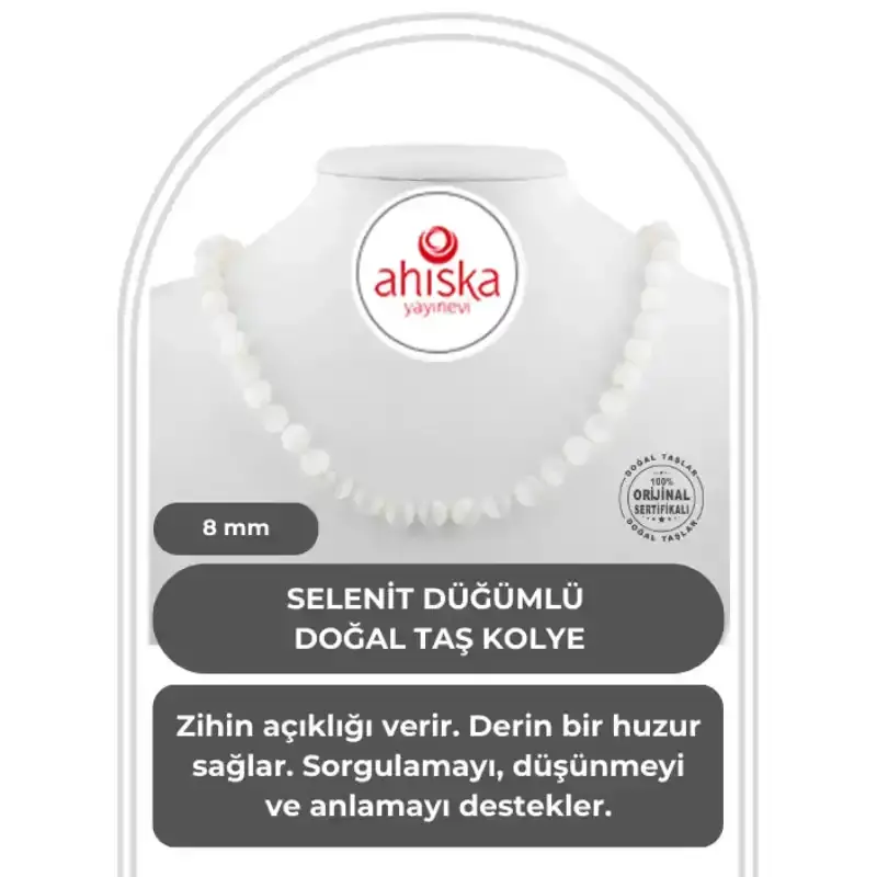 Selenit 8 mm Düğümlü Doğal Taş Kolye - 2