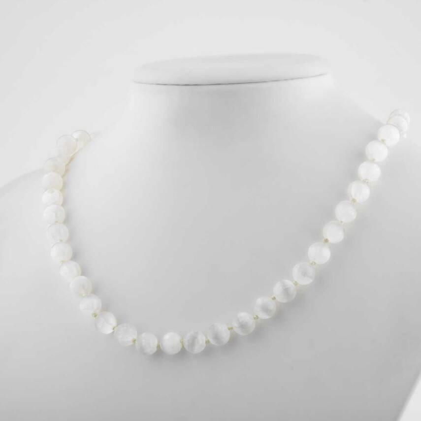 Selenit 8 mm Düğümlü Doğal Taş Kolye - 3