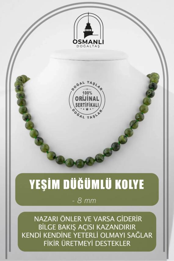 Selenit 8 mm Düğümlü Doğal Taş Kolye - 1